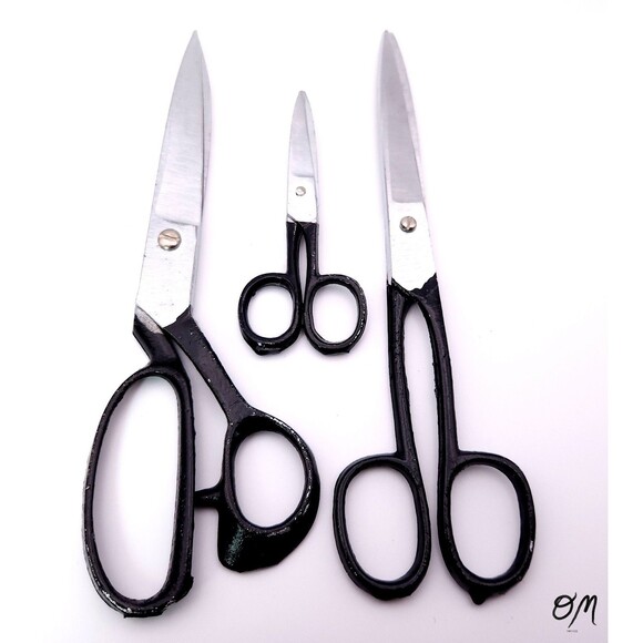 Black Handle Vintage Fabric Tailor Scissors - Set of 3 - Picture 1 of 3